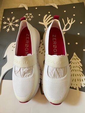 Cole Haan White Knit Slip-On Zerøgrand Sneakers with Red Accents
